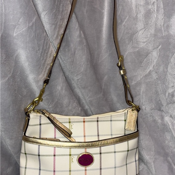 Coach Heritage Tattersall Plaid Gold Trim Shoulder Purse F19178 - Picture 1 of 8
